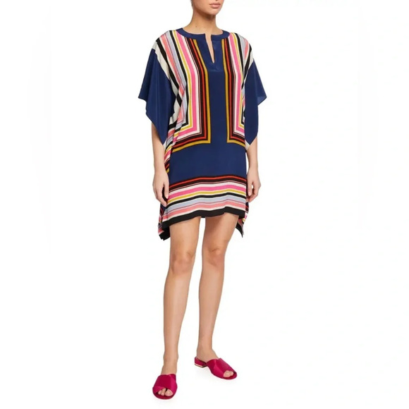 Trina Turk Women’s Theodora Multi-Stripe Silk Dress Caftan Casual Beach Size M/L - Picture 1 of 9